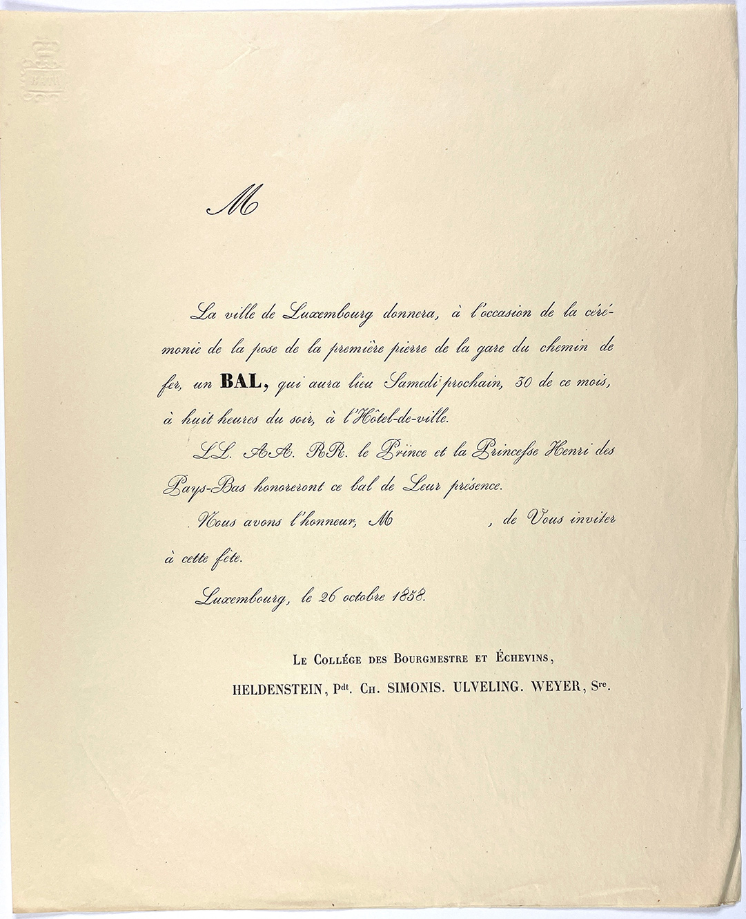 Lettre d’invitation au bal 