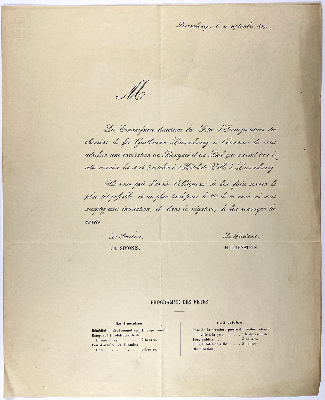 Lettre d’invitation au banquet et programme des festivités 