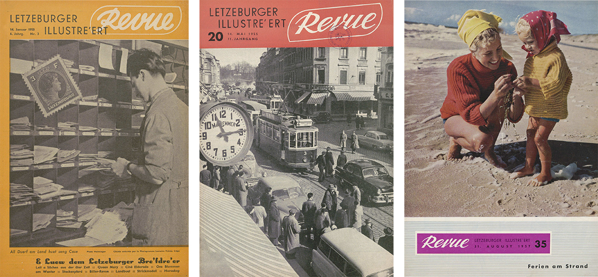 Während die grafische Gestaltung des Titelbildes über die gesamten 50er hinweg immer wieder variierte, so blieben das Coverfoto und dessen Bezug zur Luxemburger Gesellschaft eine Konstante.