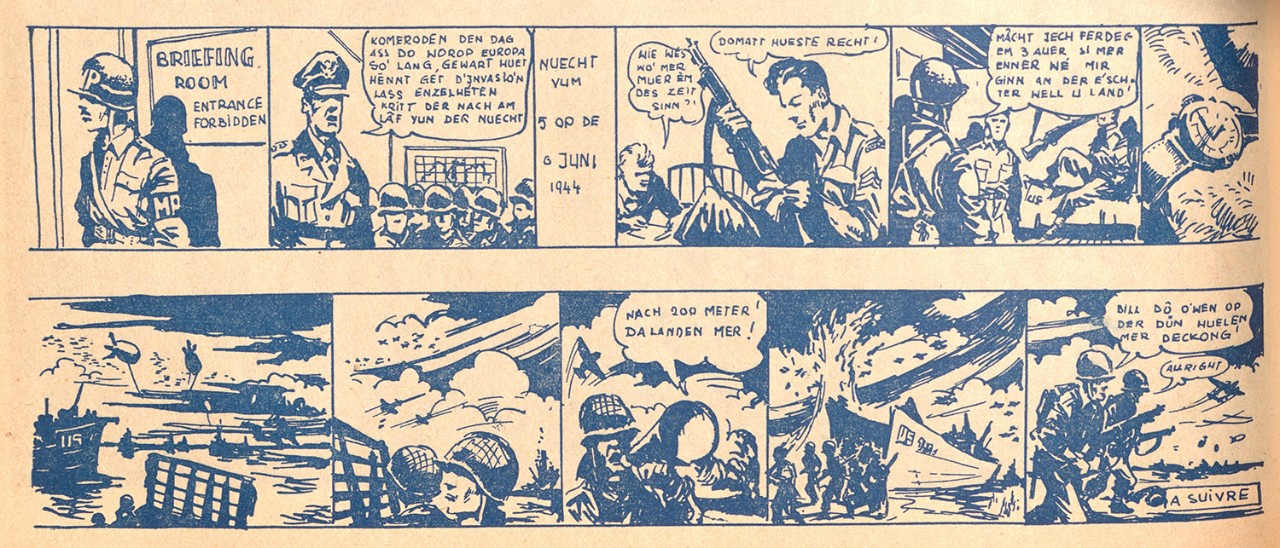 Landung der Alliierten in der Normandie in Pierre Bergems Comic „De lânge Wé“.