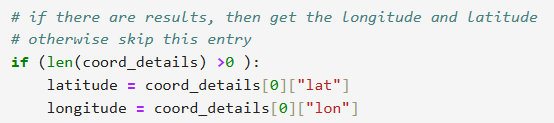 Python code showing the retrieval of the GPS coordinates
