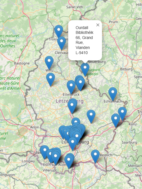 The map of all the libraries in Luxembourg