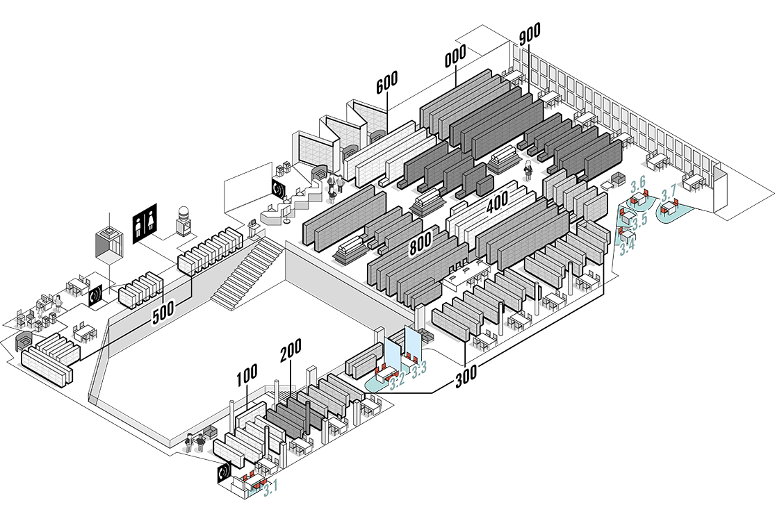 Carrels 3.1, 3.2, 3.3, 3.4, 3.5, 3.6 and 3.7 are located on the third floor.