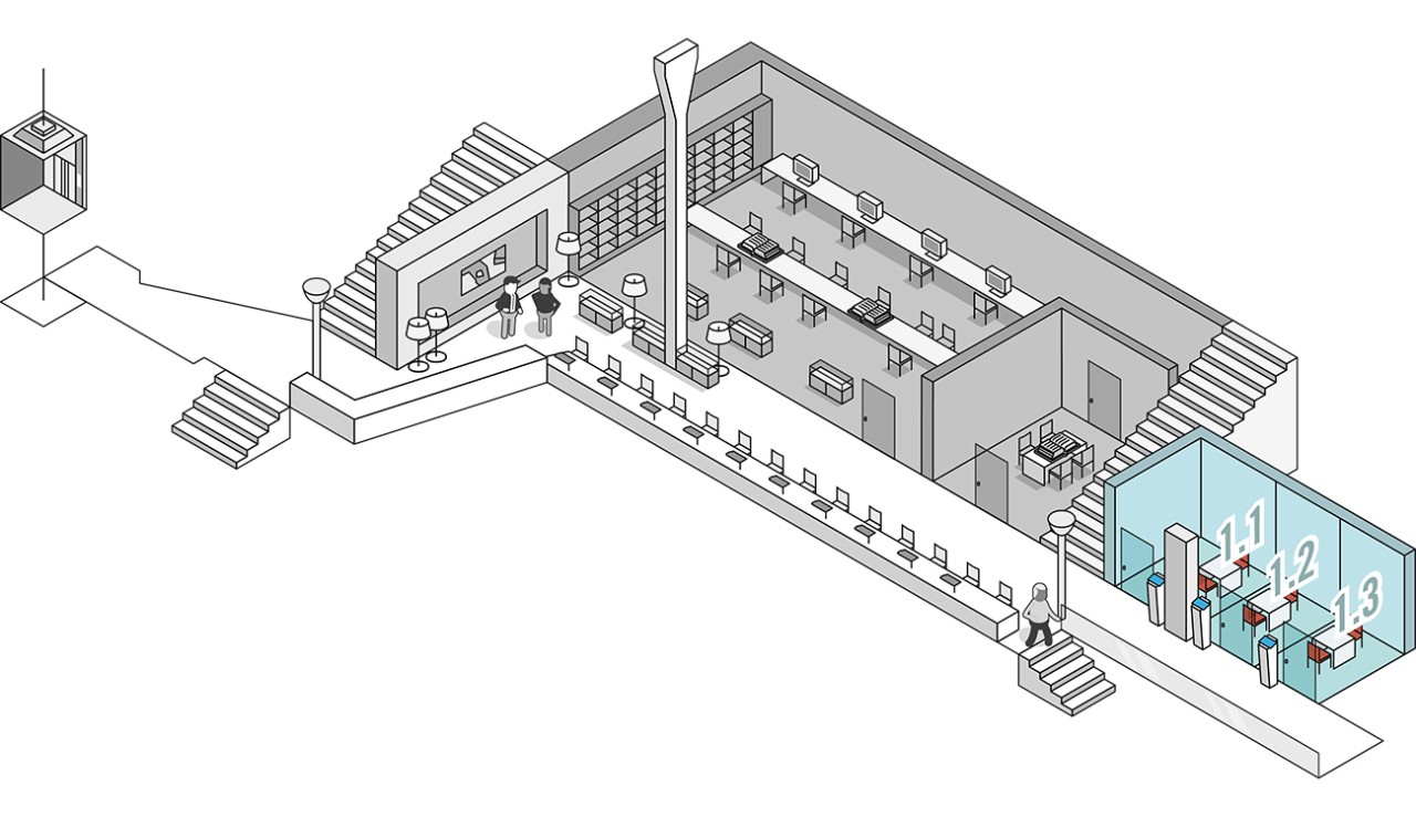 Carrels 1.1, 1.2 and 1.3 are located on the first floor.