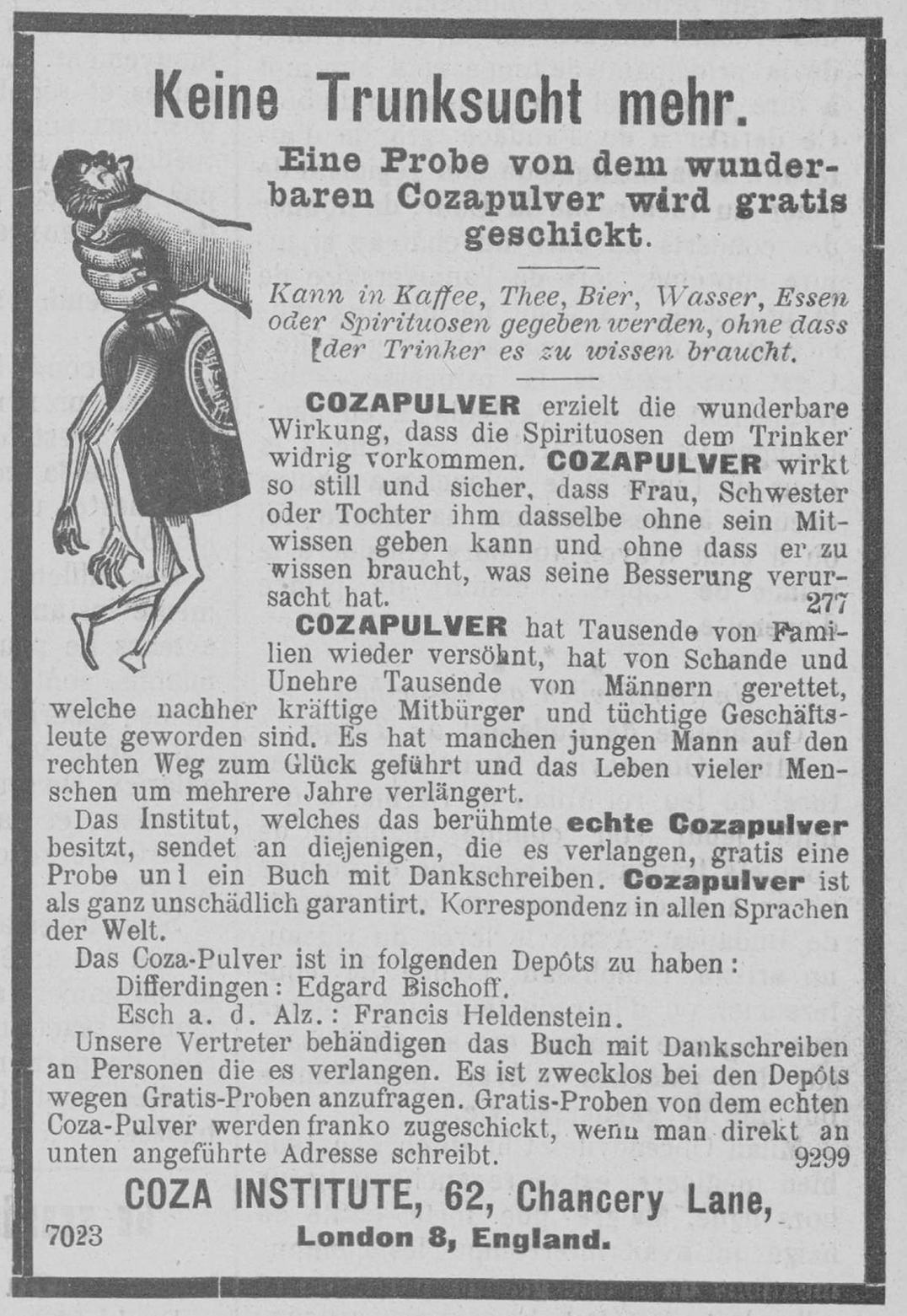 Werbeanzeige für Coza-Pulver. Aus: L’Indépendance luxembourgeoise, 06.02.1909, S. 4.