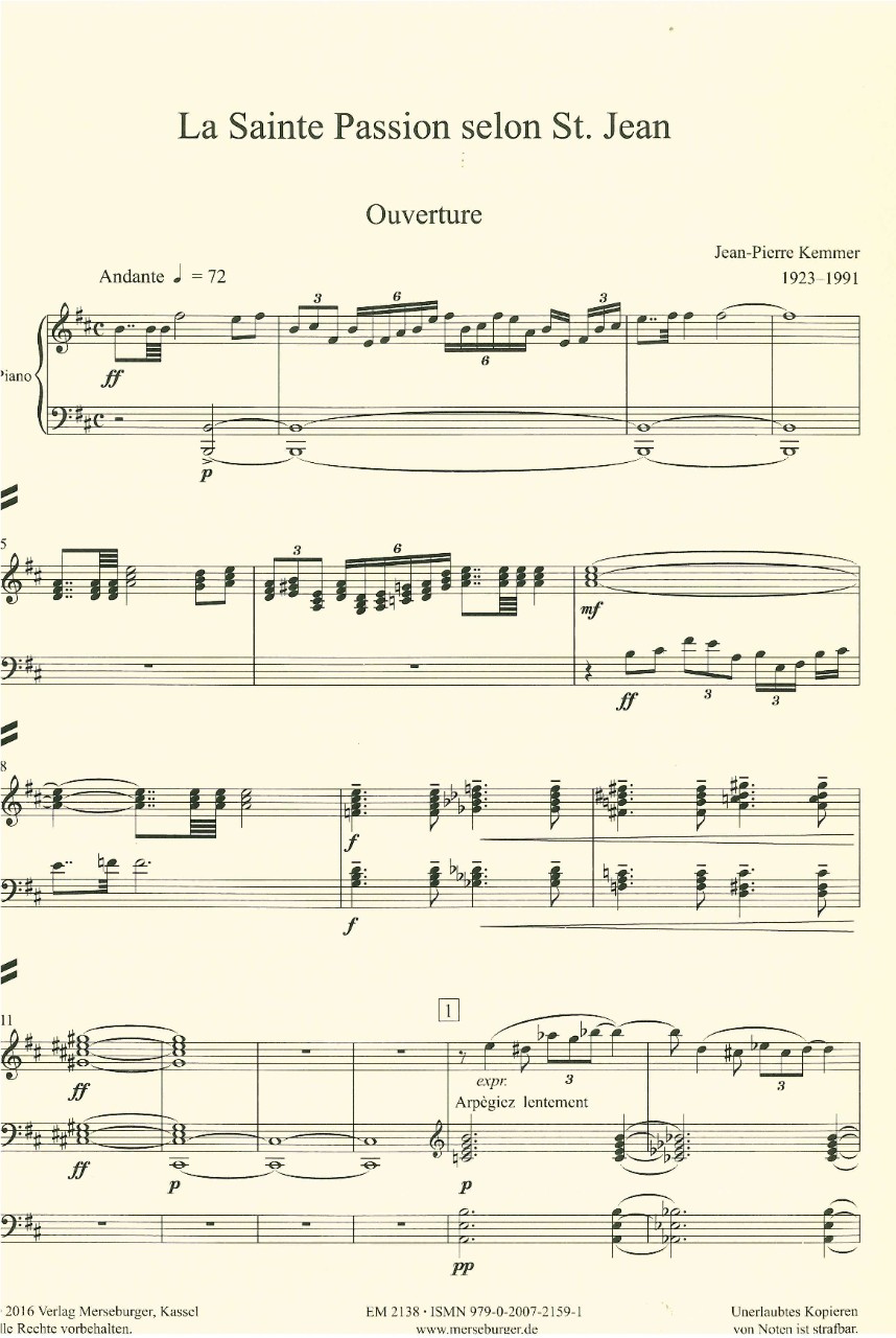 La Sainte Passion selon St. Jean (1977) - Klavierauszug 