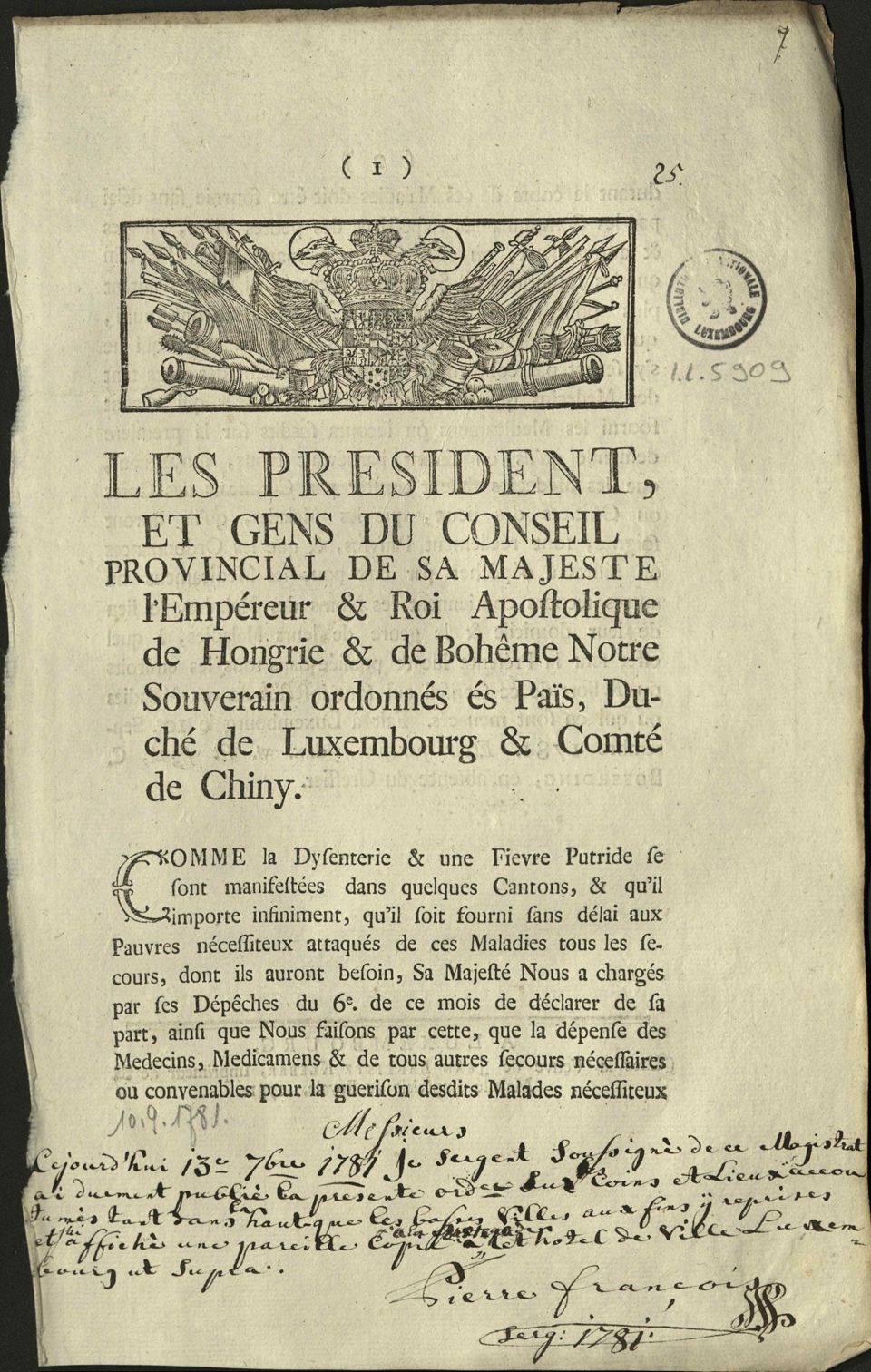 Bibliothèque nationale du Luxembourg, I.L. 5909, fol. 1r.