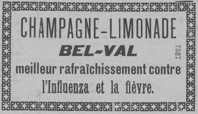 Werbung für die Champagner-Limonade der Firma Bel-Val. Aus: L'Indépendance luxembourgeoise, 02.03.1900, S. 4.
