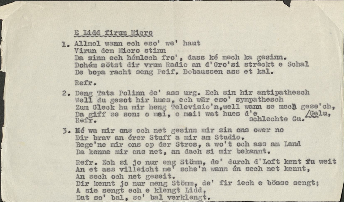 Text von „E Lidd firum Mikro“, in Anlehnung an das aufkommende Radio.